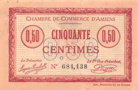 France 50 Centimes - Chambre de Commerce d\'Amiens 1915 - SUP