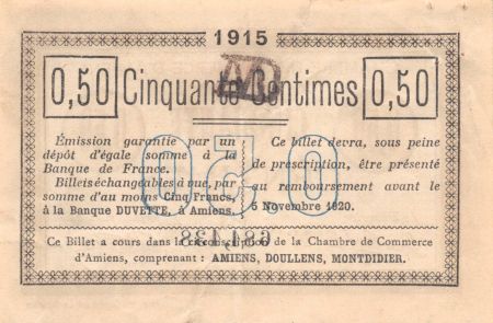 France 50 Centimes - Chambre de Commerce d\'Amiens 1915 - SUP