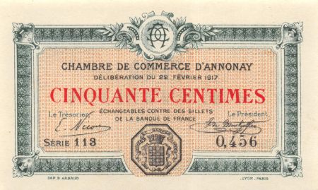 France 50 Centimes - Chambre de Commerce d\'Annonay 22-02-1917 - SPL