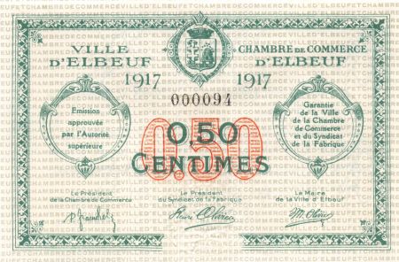 France 50 Centimes - Chambre de Commerce d\'Elbeuf 1917 - P.NEUF
