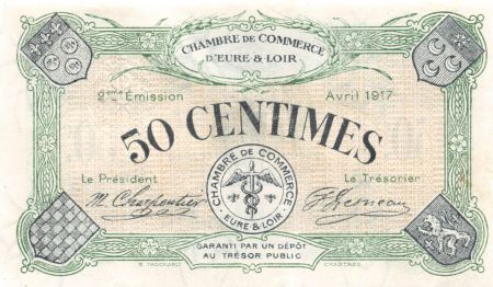 France 50 Centimes - Chambre de Commerce d\'Eure-et-Loir 1917 - SPL
