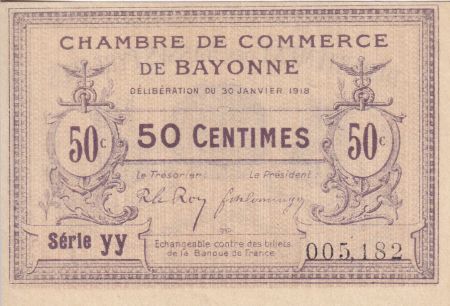 France 50 Centimes - Chambre de commerce de Bayonne - 1918 - Série yy - P.21-55