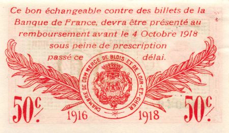 France 50 Centimes - Chambre de Commerce de Blois 1916 - SUP