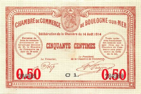 France 50 Centimes - Chambre de Commerce de Boulogne-sur-Mer 1914 - SUP