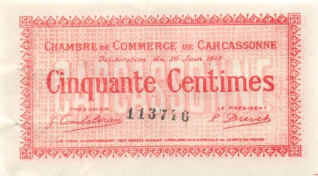 France 50 Centimes - Chambre de Commerce de Carcassonne 1917 - SUP