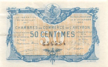 France 50 Centimes - Chambre de Commerce de l\'Aveyron 1917 - SUP