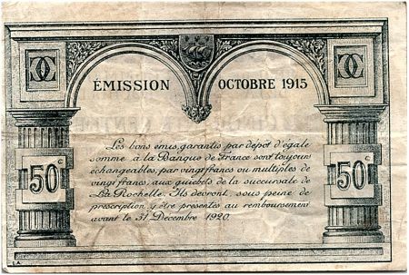 France 50 Centimes - Chambre de Commerce de La Rochelle  12-1915 - TTB