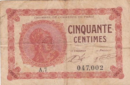 France 50 Centimes - Chambre de Commerce de Paris - 1920-1923 - TB + - Série A.7