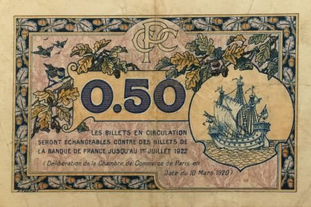 France 50 Centimes - Chambre de Commerce de Paris 1920 - TTB