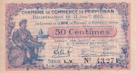France 50 Centimes - Chambre de commerce de Perpignan - 1915 - Série L.V. - P.100-9