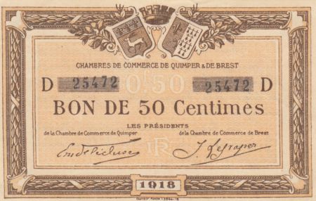France 50 Centimes - Chambre de Commerce de Quimper et Brest 1918 - P.NEUF