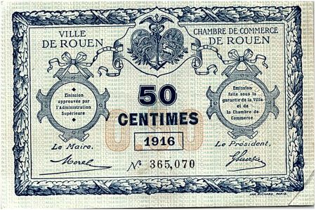 France 50 Centimes - Chambre de Commerce de Rouen 1916 - TTB