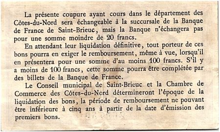 France 50 Centimes - Chambre de Commerce de Saint Brieuc ND (1914-1918) - TTB
