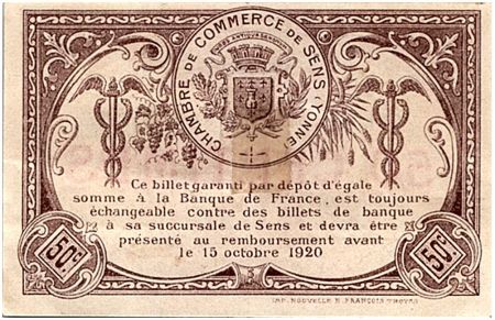 France 50 Centimes - Chambre de Commerce de Sens 1916 - TTB