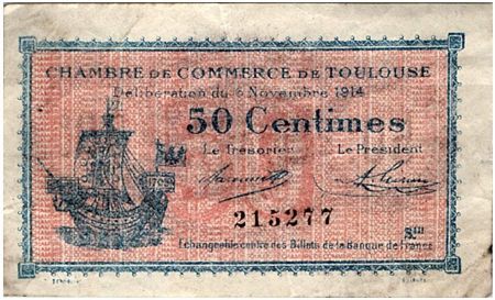France 50 Centimes - Chambre de Commerce de Toulouse 1914 - TTB