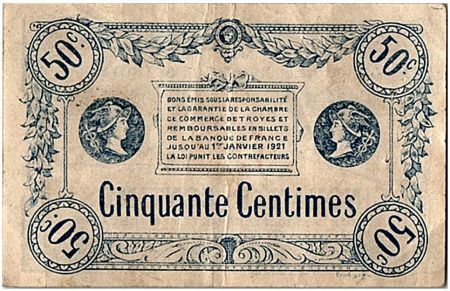 France 50 Centimes - Chambre de Commerce de Troyes Remb. 1921 -  TTB+