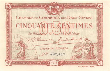 France 50 Centimes - Chambre de Commerce des Deux-Sèvres 1916 - SPL