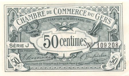France 50 Centimes - Chambre de Commerce du Gers 1916 - P.NEUF