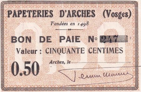 France 50 Centimes - Papeteries d\'Arches - P.88-01
