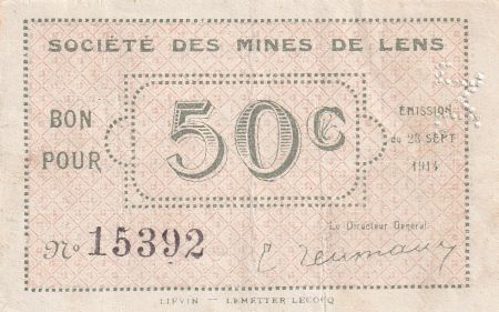 France 50 Centimes - Société des Mines de Lens - 1914 - P.62-803