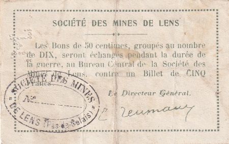 France 50 Centimes - Société des Mines de Lens - 1914 - P.62-803