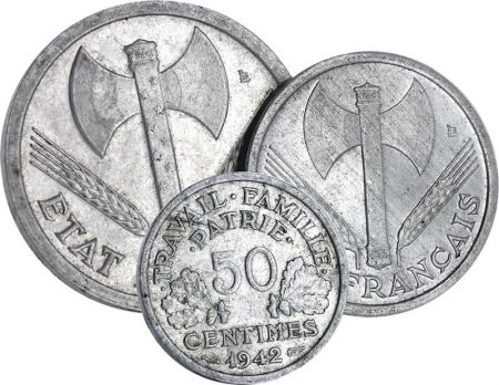 France 50 centimes  1 et 2 Francs Francisque