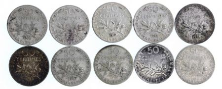 France 50 Centimes, Semeuse - lot de 10 pièces - 1898-1920