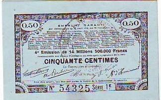 France 50 Centimes 70 communes - 23/04/1915