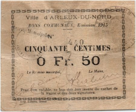 France 50 Centimes Arleux Ville - 1915