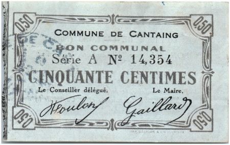 France 50 Centimes Cantaing Commune - 1915