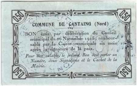 France 50 Centimes Cantaing Commune - 1915