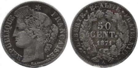France 50 Centimes Cérès - III e République - 1871 A
