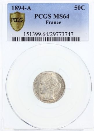 France 50 Centimes Cérès - III e République - 1894 A PCGS MS 64