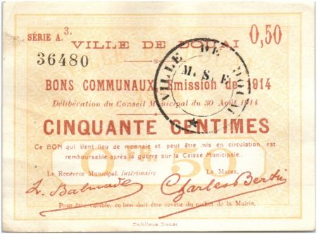 France 50 Centimes Douai Commune - 1914