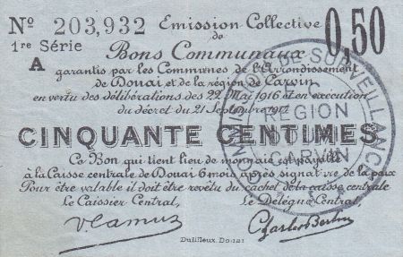 France 50 Centimes Douai Commune - 1916