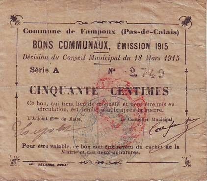 France 50 Centimes Fampoux - 18/03/1915