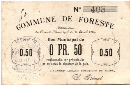 France 50 Centimes Foreste Commune - 15/04/1915