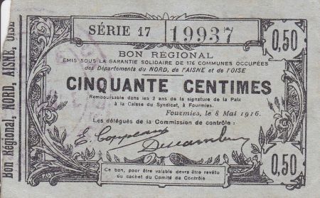 France 50 Centimes Fourmies Commune - 1916