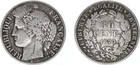 France 50 Centimes Francs Ceres - III ème République - 1873 Petit A Paris