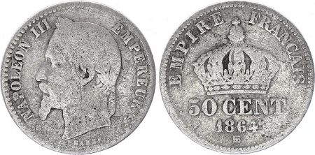 France 50 Centimes Francs Napoléon III - 1864  BB Strasbourg