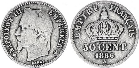 France 50 Centimes Francs Napoléon III - 1866  A Paris