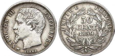 France 50 Centimes Francs Napoléon III 1859 A Paris - Argent