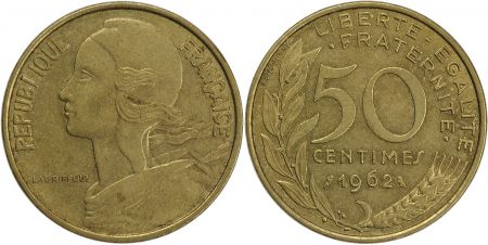 France 50 Centimes Lagriffoul - Marianne - 1962 - col 4 plis Rare !