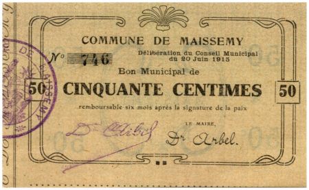 France 50 Centimes Maissemy Commune - N746 - 1915