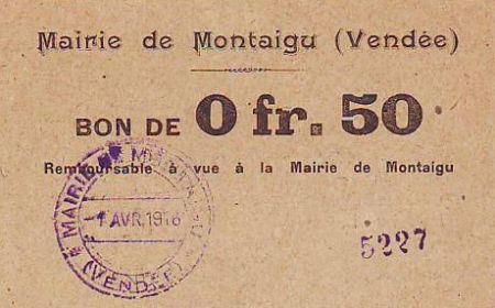 France 50 Centimes Montaigu - 01/04/1916