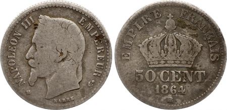 France 50 Centimes Napoléon III - 1864  BB Strasbourg