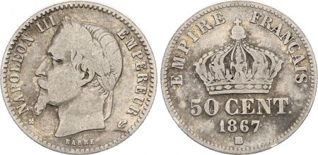 France 50 Centimes Napoléon III - 1867 BB Strasbourg - Argent