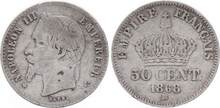 France 50 Centimes Napoléon III - Tête laurée 1868 BB Strasbourg
