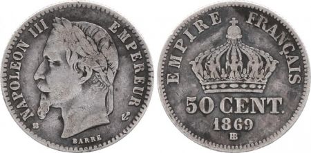 France 50 Centimes Napoléon III - Tête laurée 1869 BB Strasbourg