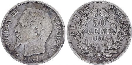 France 50 Centimes Napoléon III - Tête nue 1858 A Paris - Argent